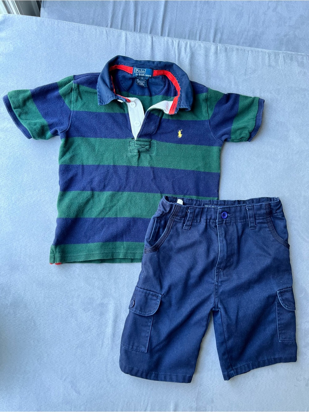 Shirt (Polo Ralph Lauren) & Shorts (U.S. Polo Assn.) SET Navy & Green Size 5